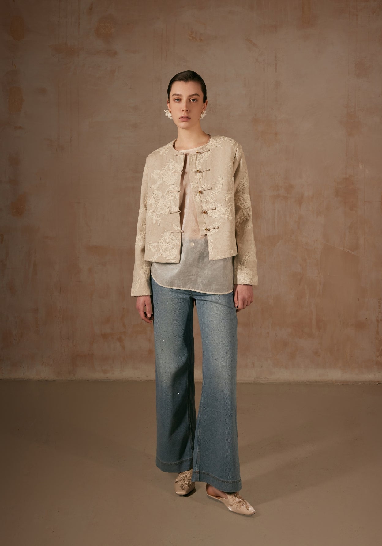 Cream Jacket with Jacquard Details