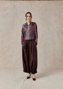 Burgundy & Blue Floral Silk Blend Cropped Jacket