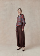 Burgundy & Blue Floral Silk Blend Cropped Jacket