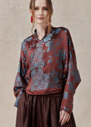 Burgundy & Blue Floral Silk Blend Cropped Jacket