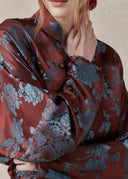 Burgundy & Blue Floral Silk Blend Cropped Jacket