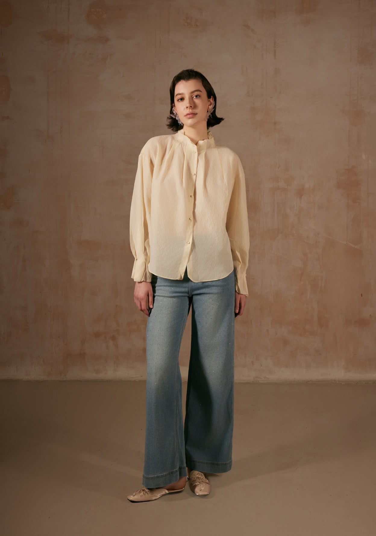 Cream Shirt with Folding Collars