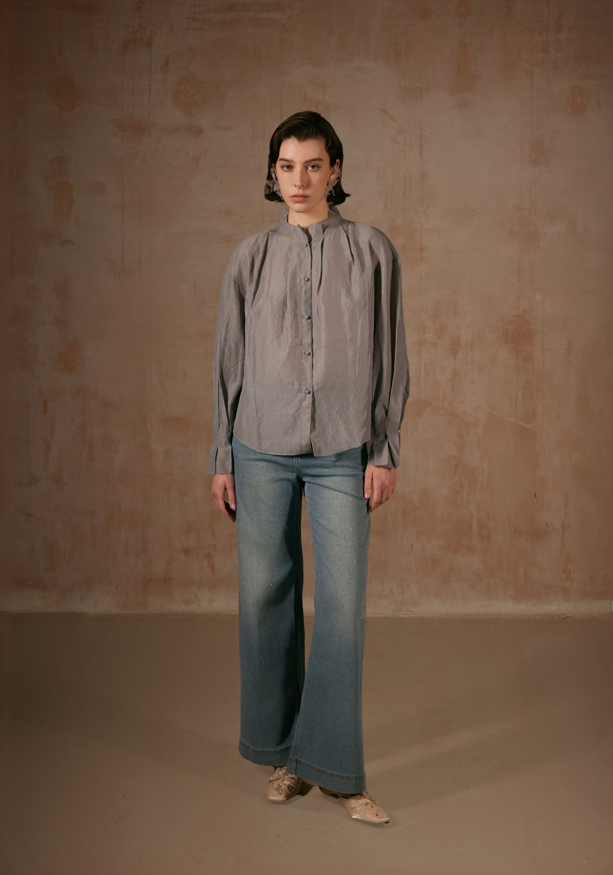 Grey Shirt with Folding Collars