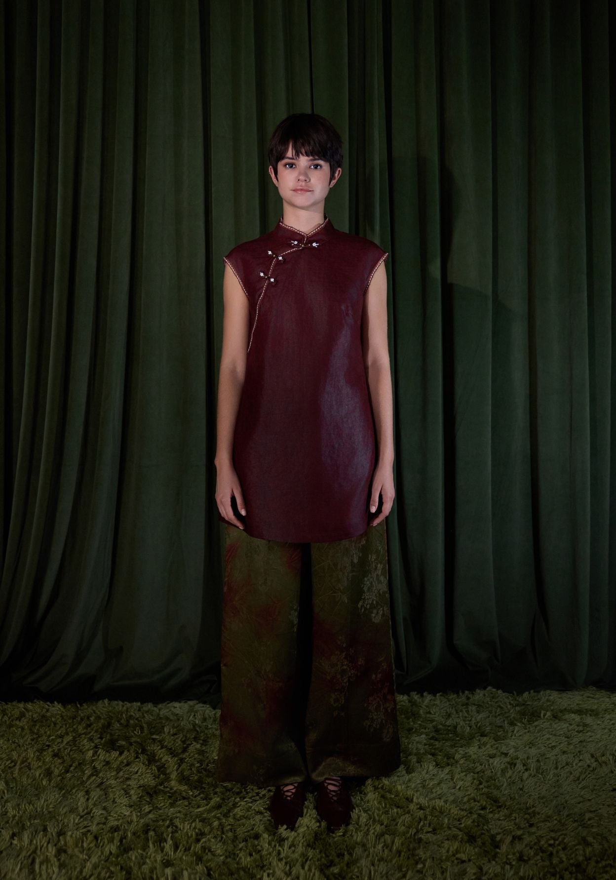 Red Tunic with Mandarin Collar