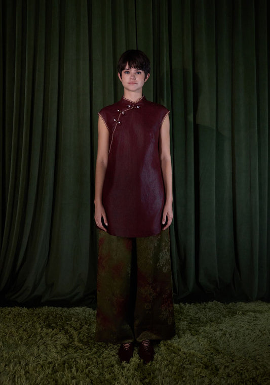 Red Tunic with Mandarin Collar