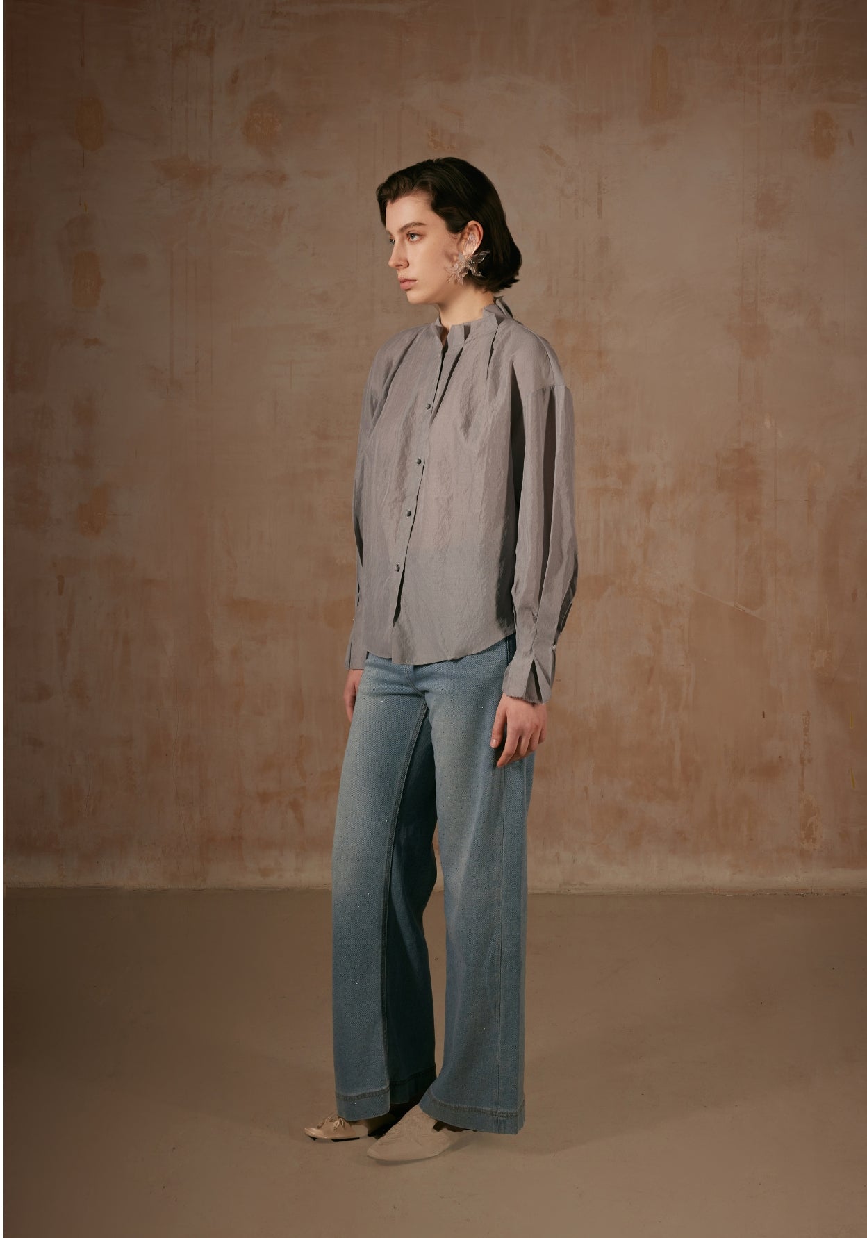 Grey Shirt with Folding Collars