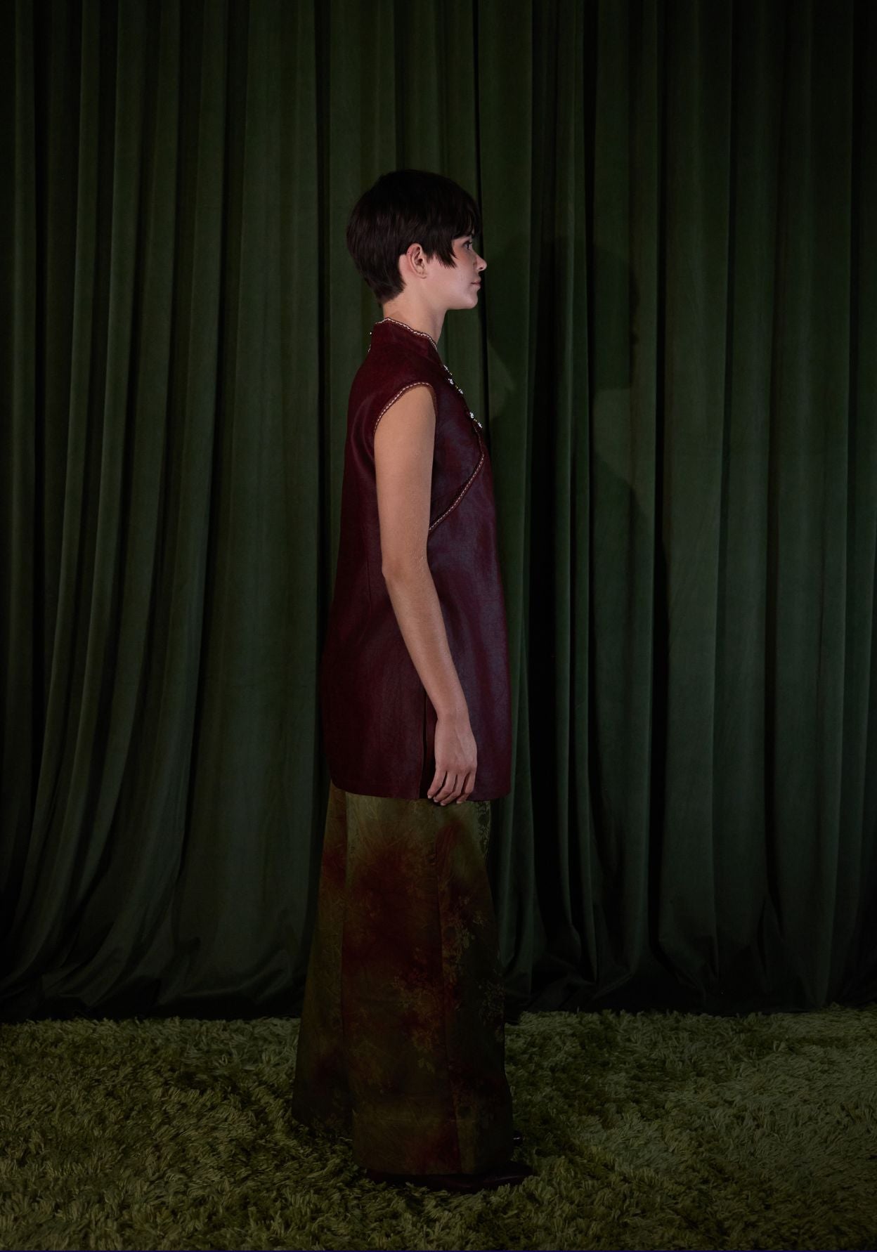 Red Tunic with Mandarin Collar