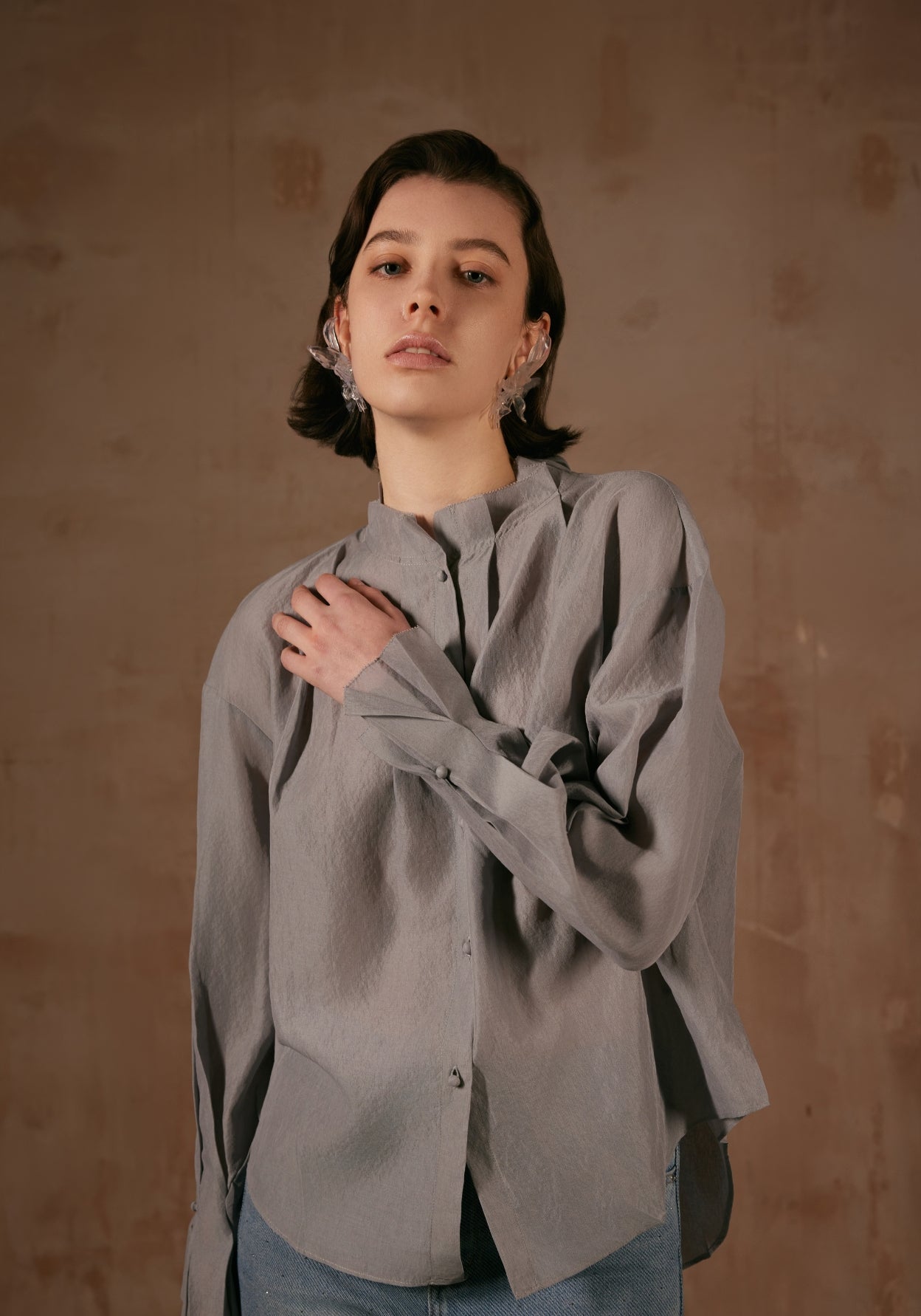 Grey Shirt with Folding Collars