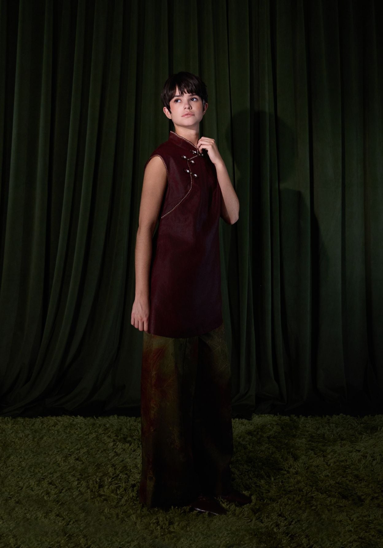 Red Tunic with Mandarin Collar