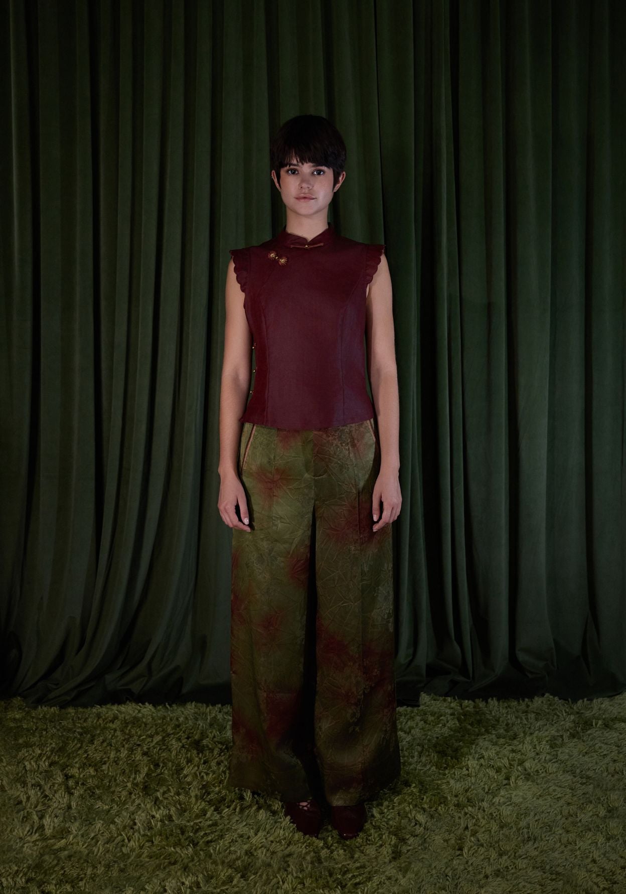 Green & Red Silk Trousers