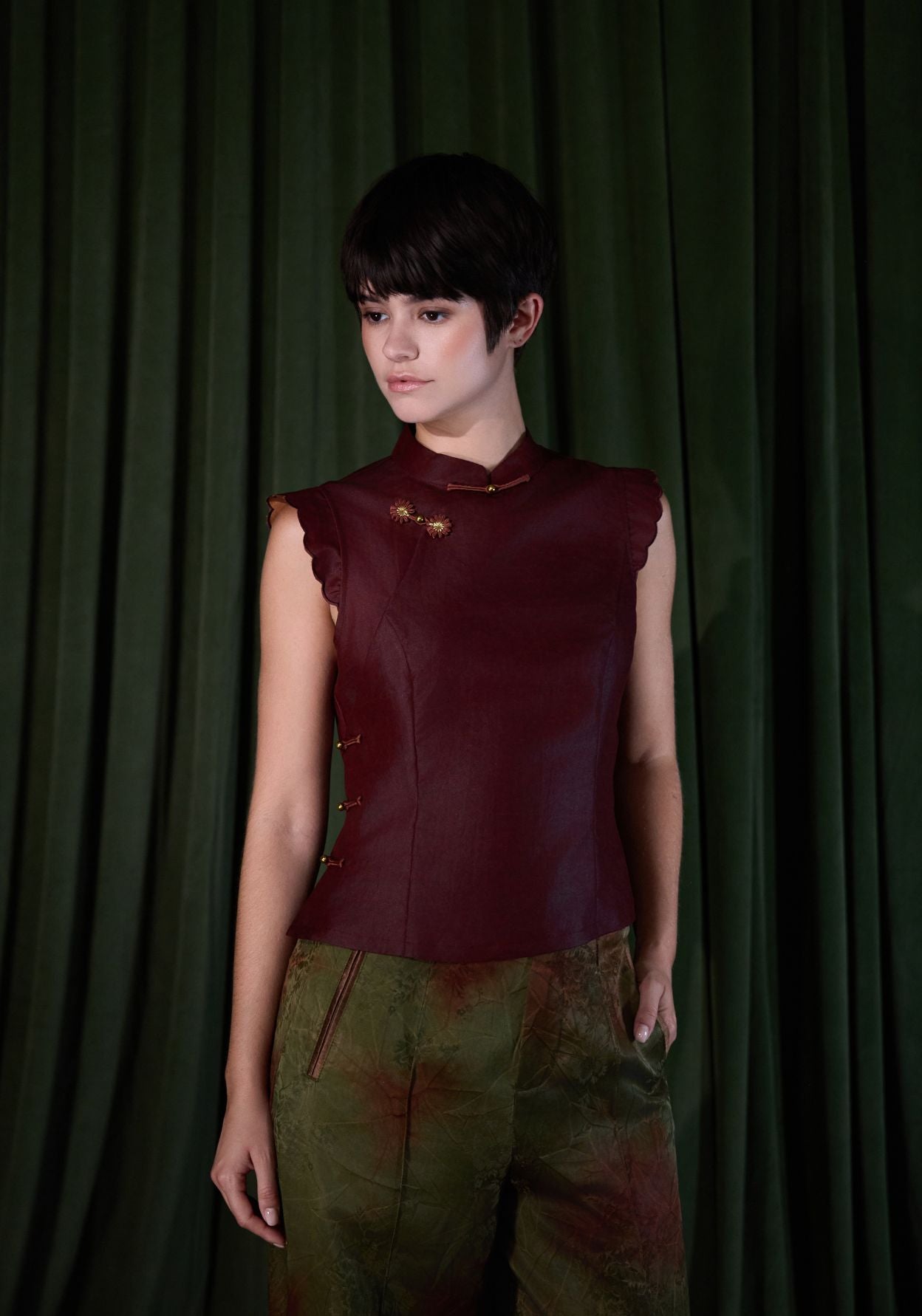 Red Top with Mandarin Collar