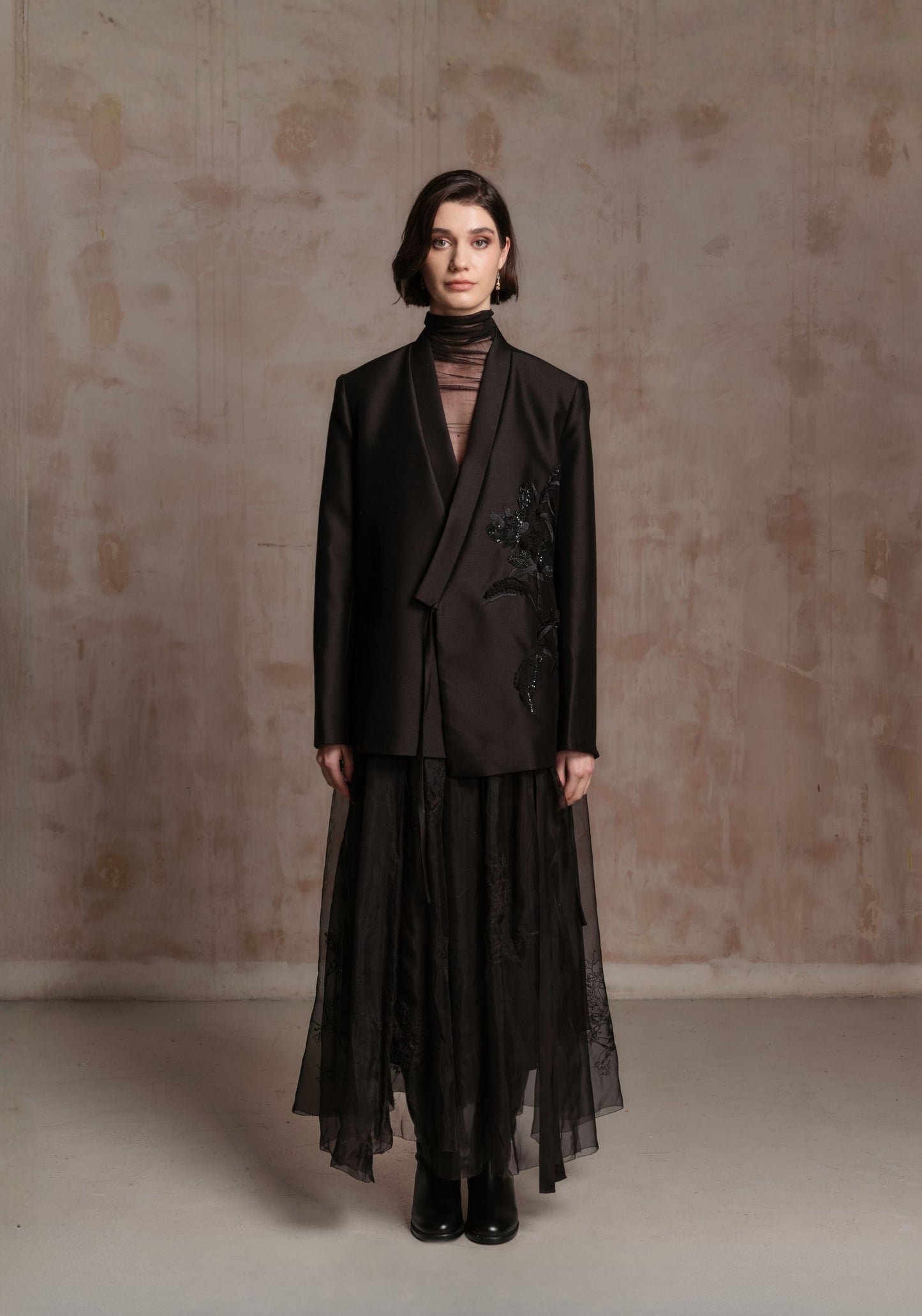 Black Suit Jacket with Beading Details