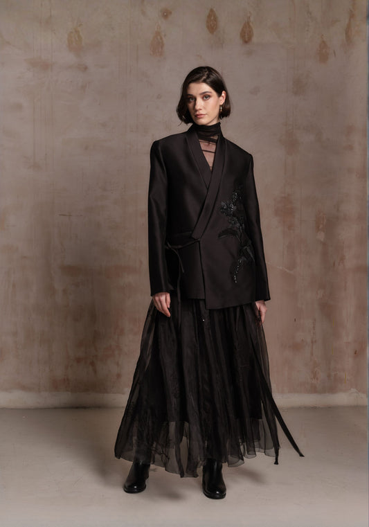 Black Suit Jacket with Beading Details