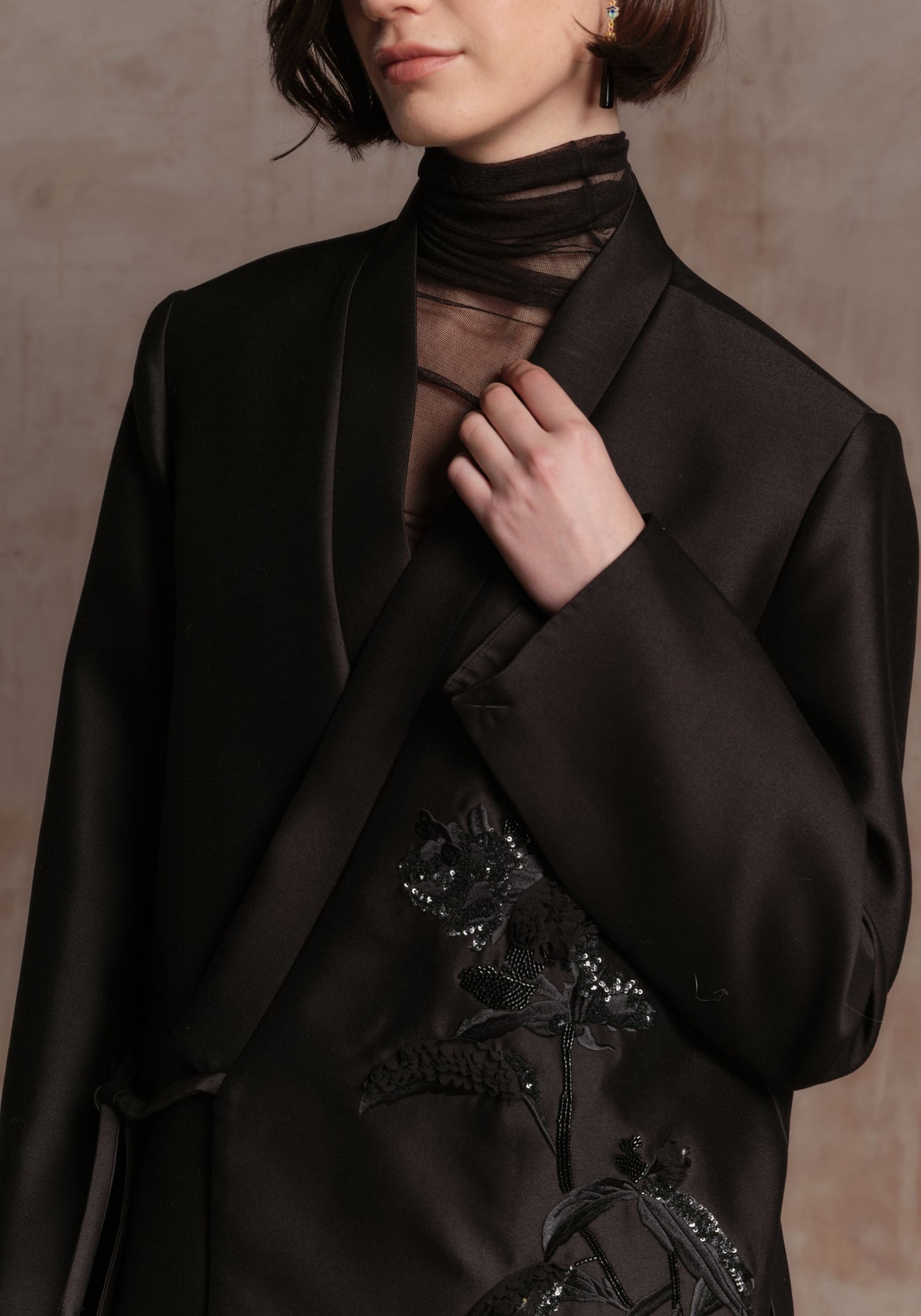 Black Suit Jacket with Beading Details