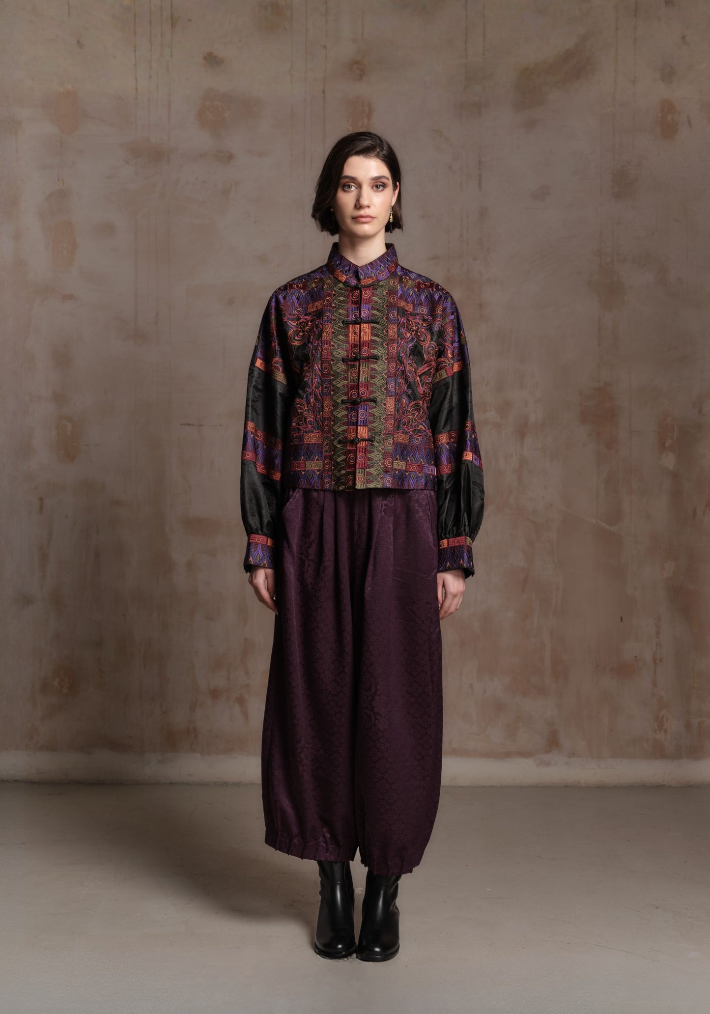 Purple Mud-Dyed Silk Jacket with Embroidery