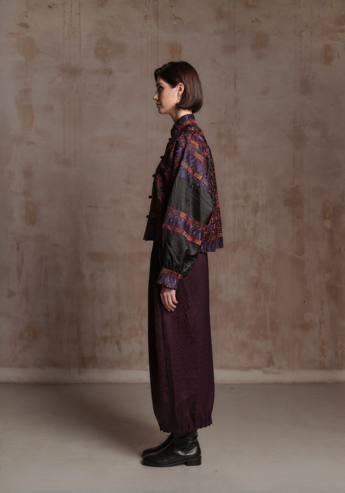 Purple Mud-Dyed Silk Jacket with Embroidery