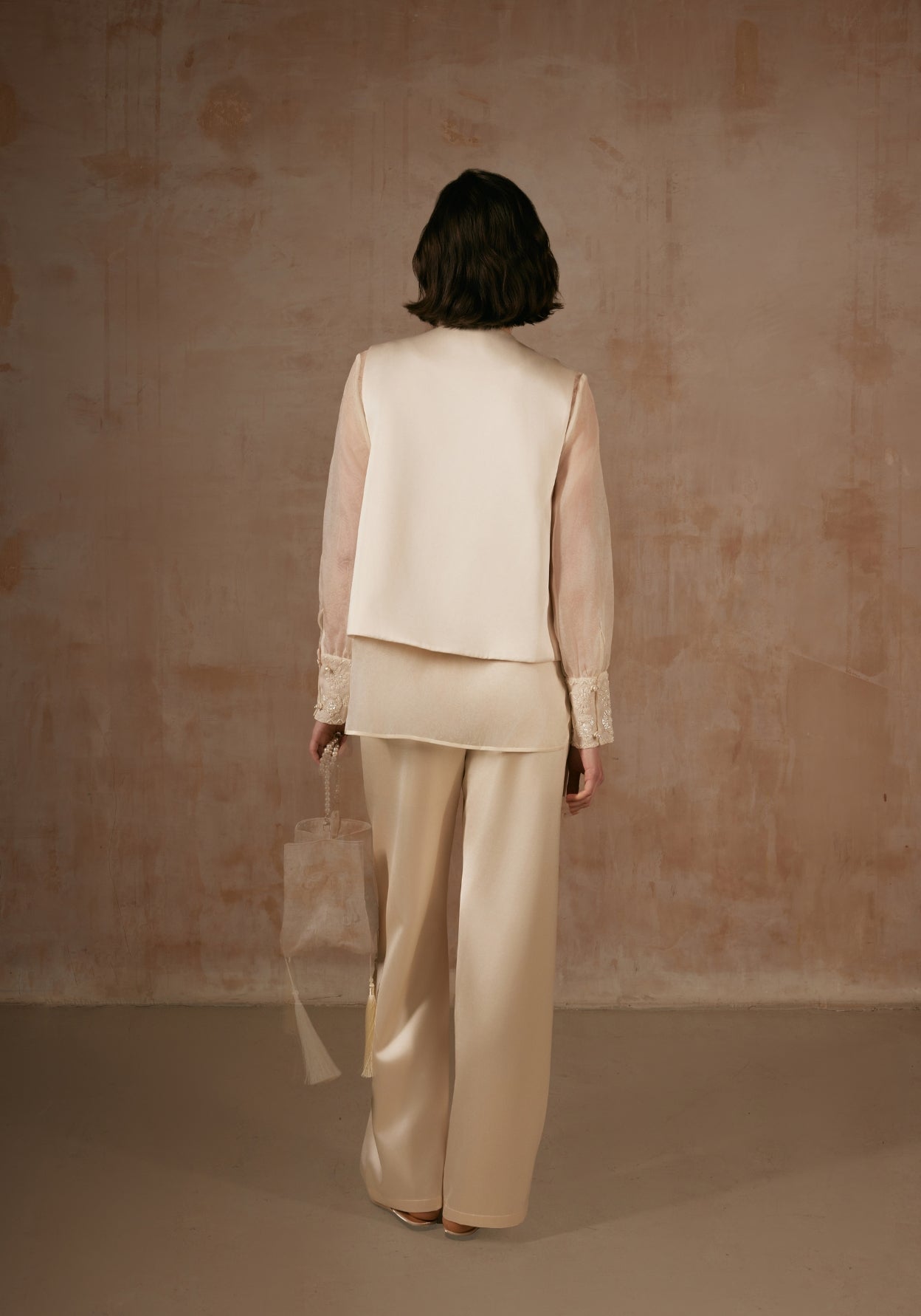 White Two Pieces Silk Vest & Shirt