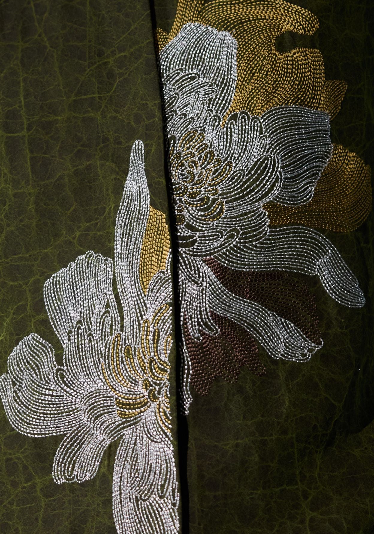 Green Silk Shirt with Gold Embroidery