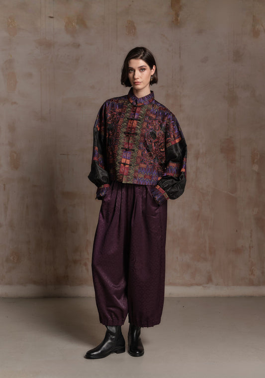 Purple Mud-Dyed Silk Jacket with Embroidery