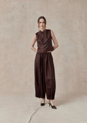 Burgundy Mulberry Silk Top with Mandarin Collar