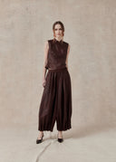 Burgundy Mulberry Silk Top with Mandarin Collar