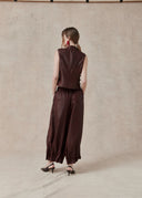 Burgundy Mulberry Silk Top with Mandarin Collar