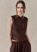 Burgundy Mulberry Silk Top with Mandarin Collar