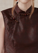 Burgundy Mulberry Silk Top with Mandarin Collar