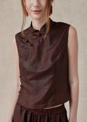 Burgundy Mulberry Silk Top with Mandarin Collar