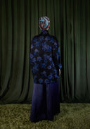 Black Silk Jacket with Blue Pattern