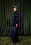 Black Silk Jacket with Blue Pattern