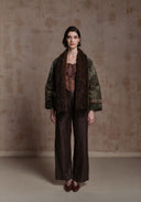 Green Puffer Jacket with Hand-woven Fur Collars