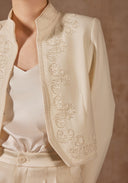 White Crop Jacket with Sequins Details