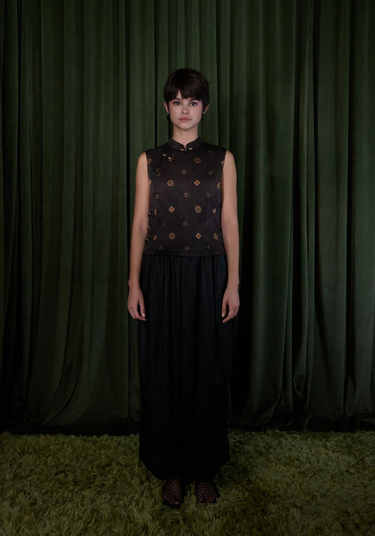 Brown Top with Mandarin Details