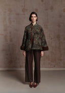 Green A Shape Puffer Jacket with Chinese Tassel Buttons