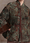Green A Shape Puffer Jacket with Chinese Tassel Buttons