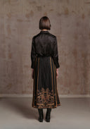 Black Silk Shirt with Embroidered Cuffs