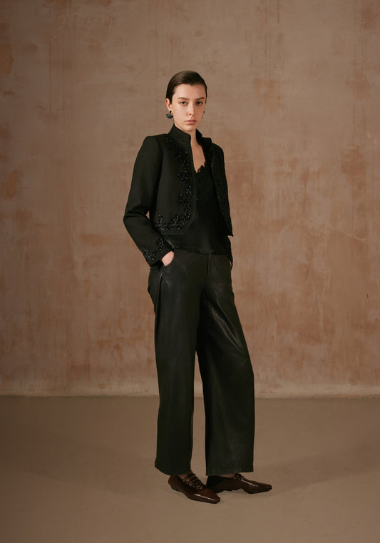 Black Crop Jacket with Sequins Details