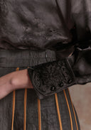 Black Silk Shirt with Embroidered Cuffs