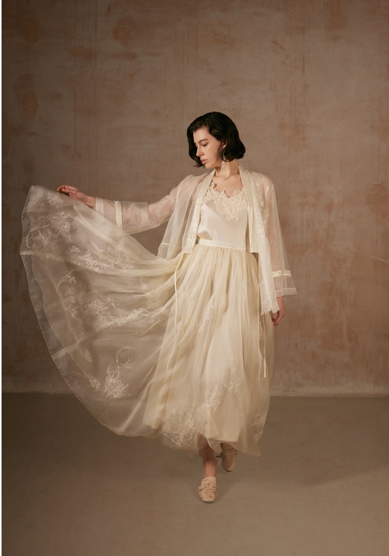 White Lace Silk Shirt with Beadings