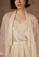 White Lace Silk Shirt with Beadings
