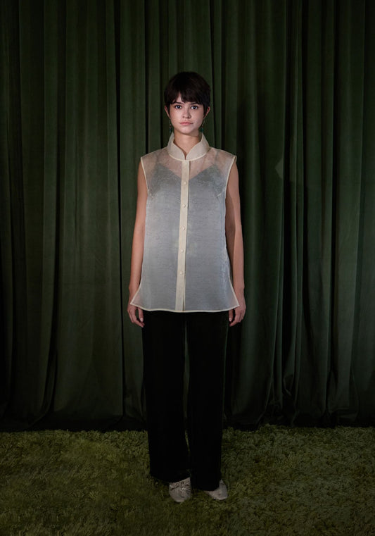 Beige Sheer Mulberry Silk Top