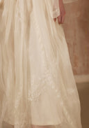White Silk Skirt with Flower Embroidery