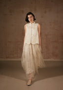 White Beading Vest with Mandarin collar