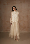 White Beading Vest with Mandarin collar
