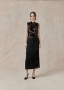 Black Satin Skirt with Fringe Detail
