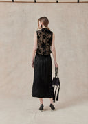 Sheer Black Floral Velvet Top with Mandarin Collar