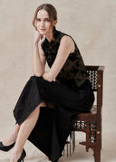 Black Satin Skirt with Fringe Detail