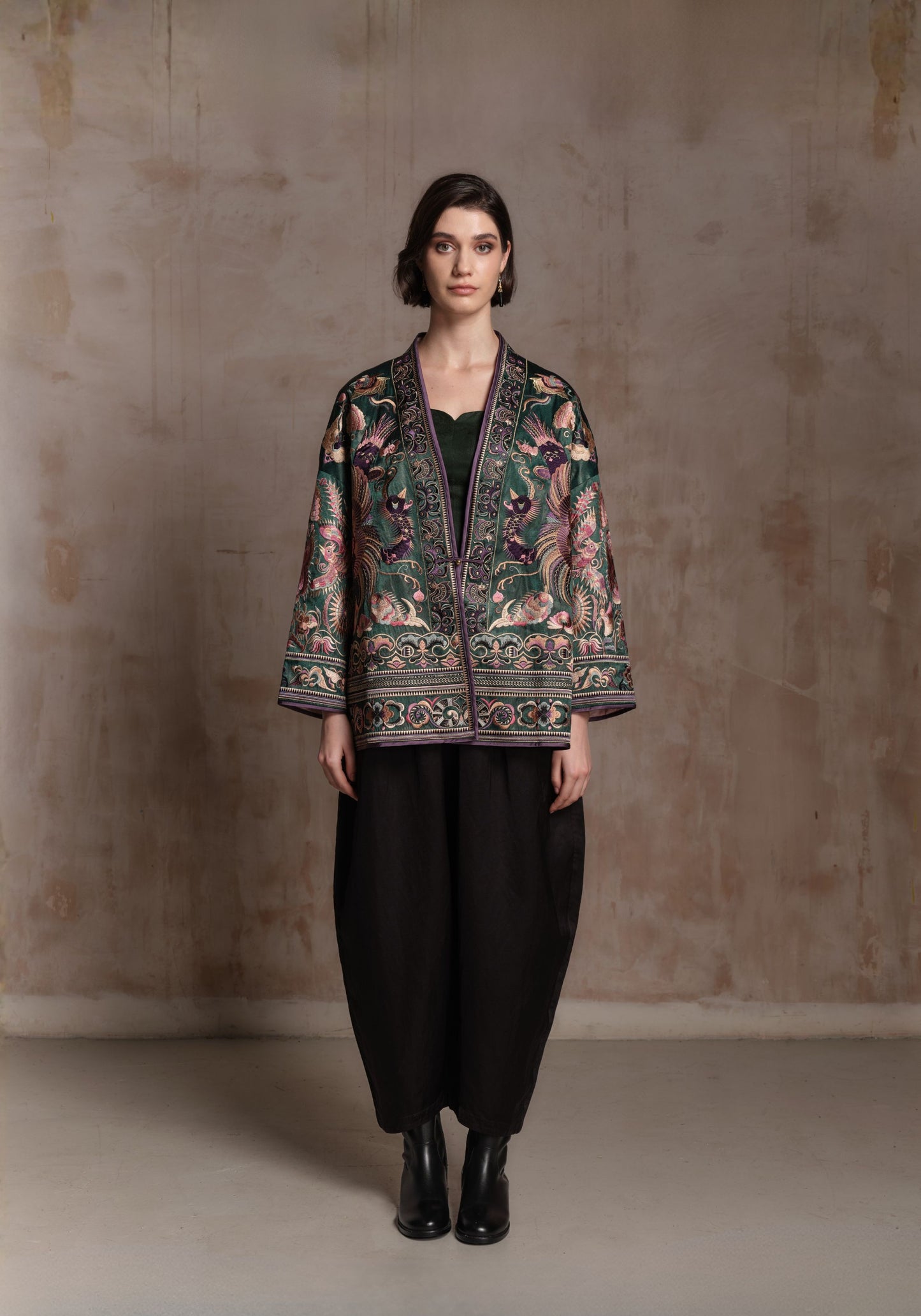 Green Embroidery Chinese Style Jacket