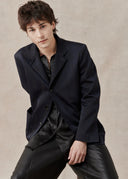 Dark Navy Calligraphy Patterned Blazer
